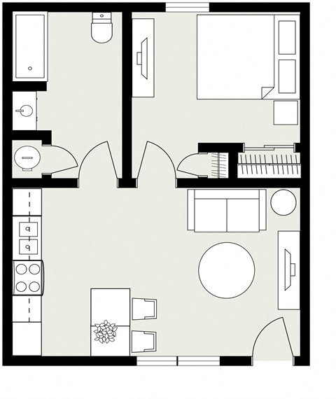 Floor plan for 1 bed, 1 bath, 564 sqft